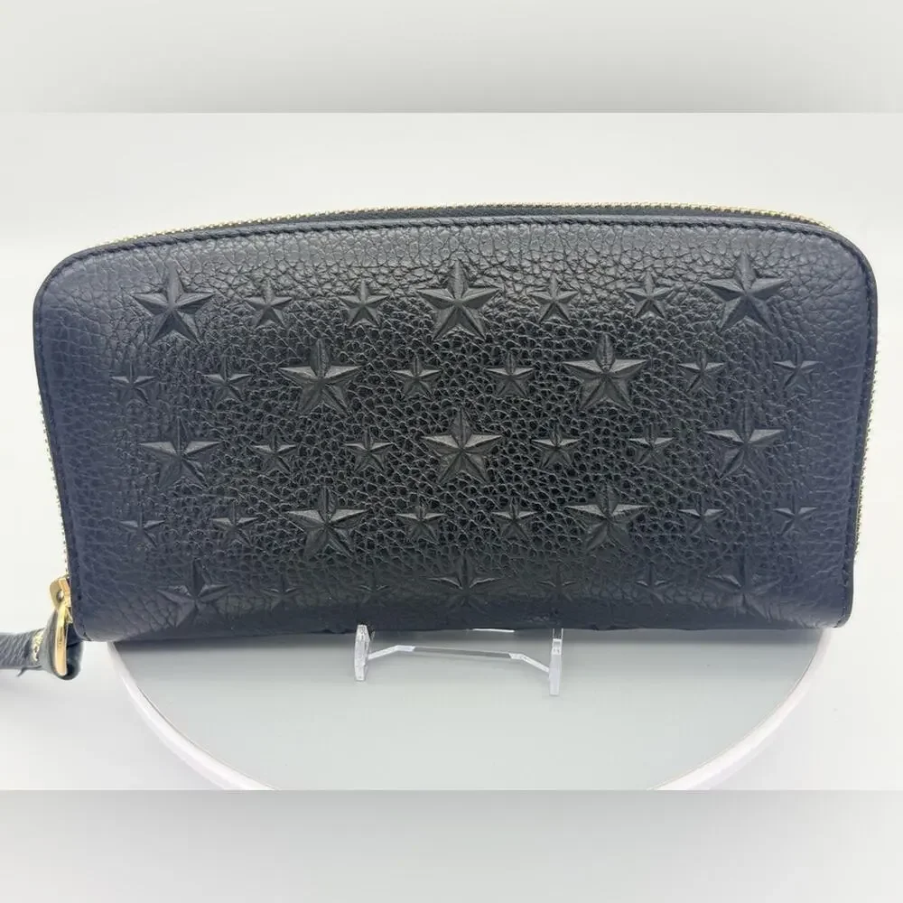 Jimmy Choo Filipa Black Star Studded Zip Around Wallet - Full Set